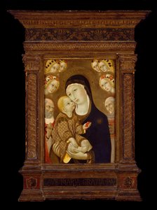 Madonna og barn med St. Jerome, St. Bernardino og Six Angels, ca. 1460-tallet (tempera og bladgull på panel)